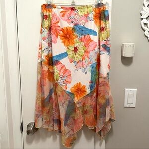 Soft Touch by Christine Phillipe Asymmetric Hem Floral Flowy Skirt S pink orange